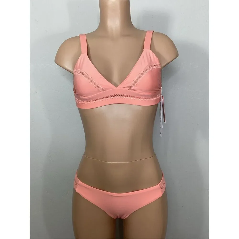 New. Pilyq coral stitched teeny bikini. M-top/L-bottom. Retails $179